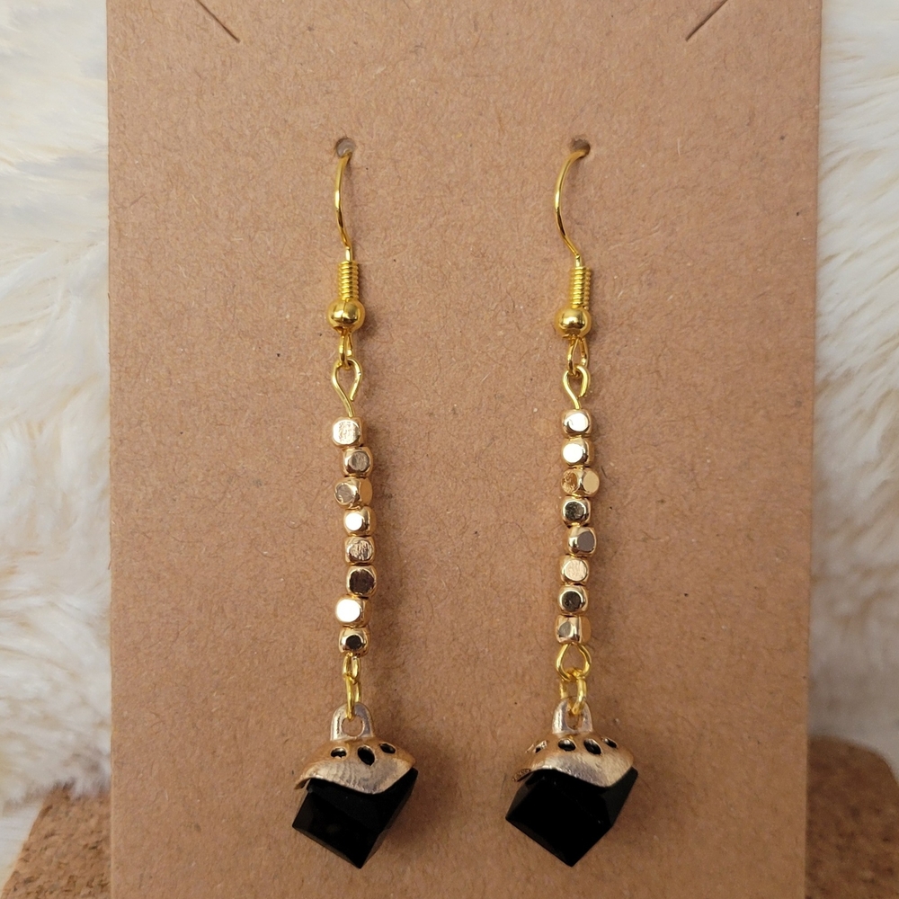 Elegant Gold and Black Dangle Earrings